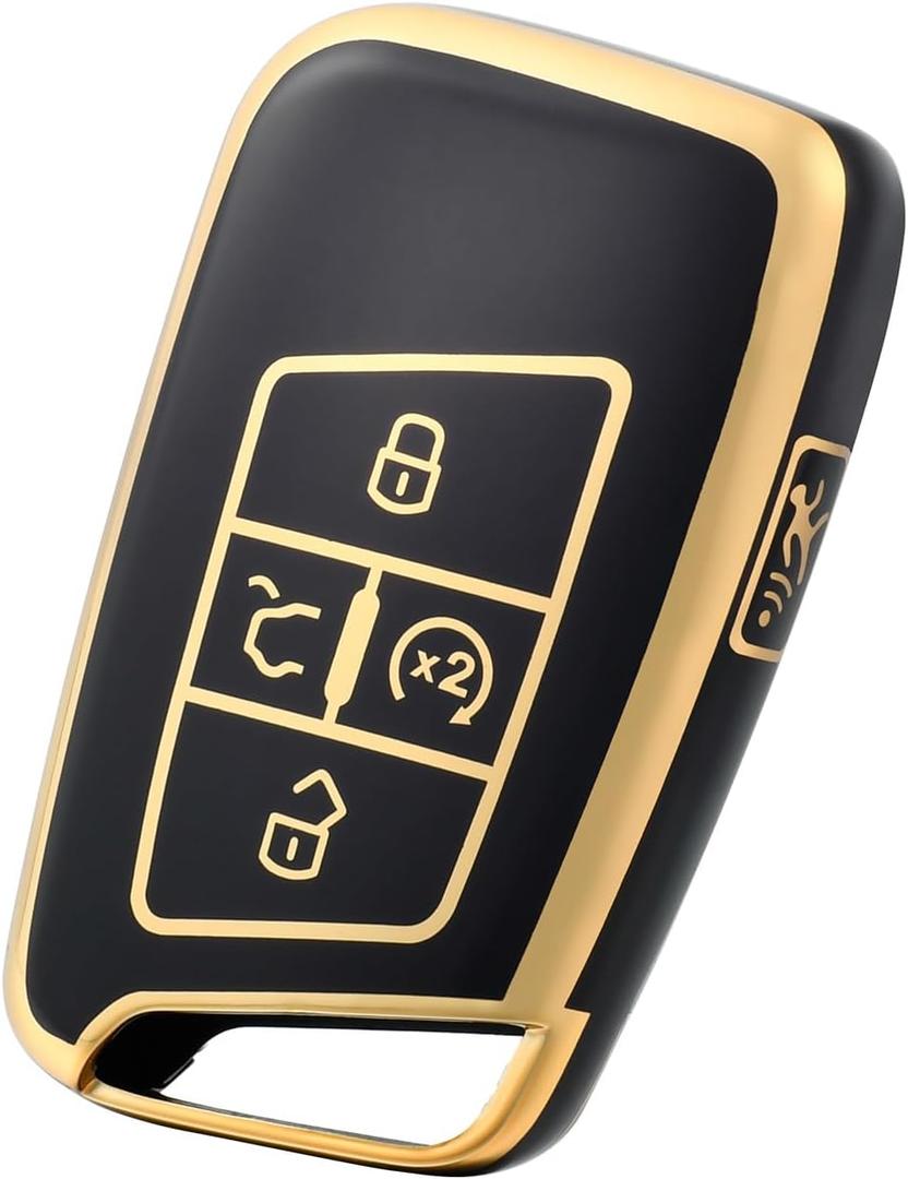 for VW Volkswagen Key Fob Cover, Soft TPU Protection Key Fob Case Compatible with VW Golf Alltrack Atlas Jetta Passat Arteon Tiguan Smart Car Key Accessories (Gold Black)