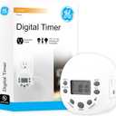 GE 7-Day Programmable Indoor Digital Timer, 1 Grounded Outlet, Weekly / 7 Day Cycle Plug for Electrical Outlets, 125 VAC Light, Plug, Lamp, White, 1 Pack, 15150