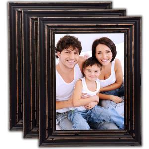 Bamber Wood Picture Frames 11x14 Black Wooden Photo Frame Set for Wall and Tabletop, Rustic Vintage Style, Pack of 3