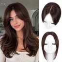 Matriarchs Hair Toppers For Women Real Human Hair,360 3D Human Hair Topper 12inch Curtain Bangs Clip in Toppers Hairpieces With Thinning Crown and Natural Coverage Dark Brown