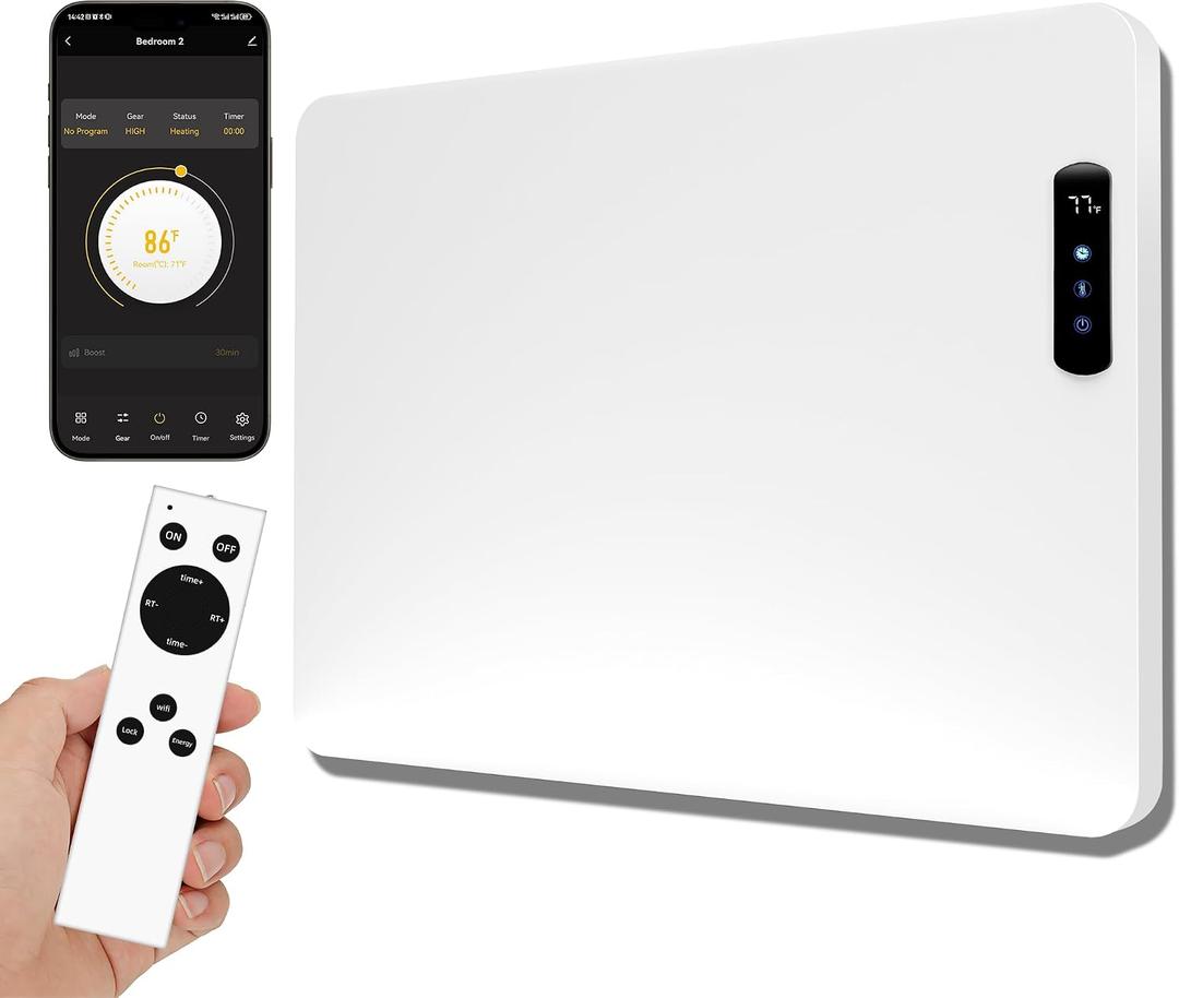 Wall Convection Space Heater Panel, Smart WiFi Wall Mounted Electric Heater for Indoor Use, 400W Energy Efficient with Remote & APP Control, Quiet for Bedroom, Office