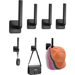 4 PCS Hat Hooks for Wall Hat Rack for Wall Self Adhesive Multi-Purpose Hat Organizer L Shaped Hooks for Home Decor Black