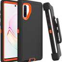 Case for Galaxy Note 10 with Clip, Heavy-Duty Tough Rugged Shockproof Drop Protective Cover Cases for Samsung Galaxy Note 10, Black+Orange