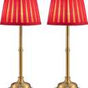 KDG Cordless LED Table Lamp Set of 2, Portables Fabric Shade Desk Lamps, 5000mAh Rechargeable Battery Powered Lighting, Dimmable Light for Dining Room, Bedroom, Bedside, Night Light, Balcony (Red)