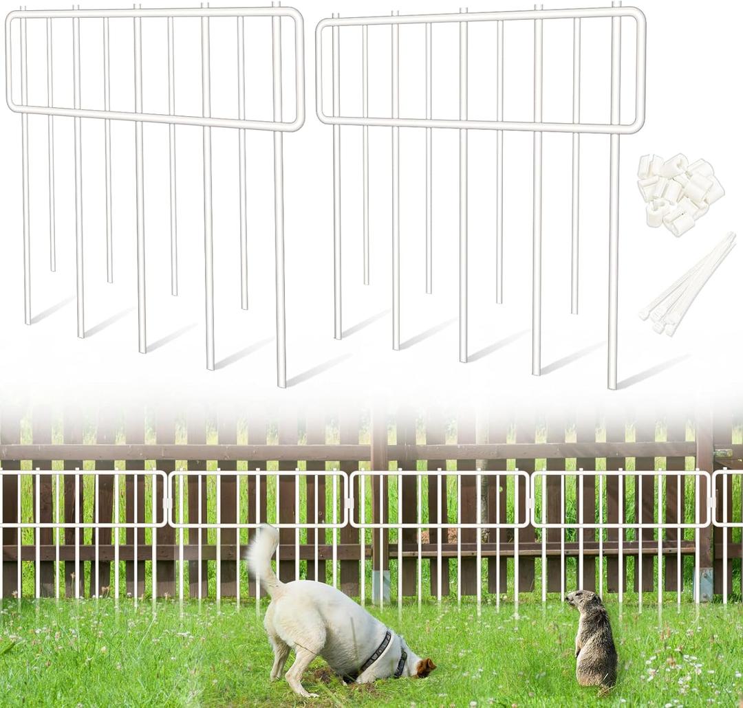 Blingluck Animal Barrier Fence, 10 Pcs Upgrade 1.26 in Gap Decorative Fences No Dig Fence for Rabbits and Dog Ground Defense, Rustproof Metal Wire Garden Edging Border for Outdoor, Yard, White (10 Panel, 10.83 Ft)