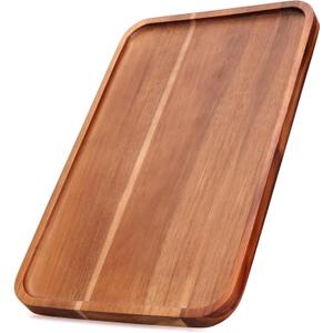 Large Wood Serving Trays Decor Long Charcuterie Cheese Boards Acacia Rectangle Wooden Platters for Food Dish Cookie Snack Appetizer Plates Rectangular Kitchen Dinner Platter Cake Dessert Plate Tray Brown (14" x 10" x 0.8")