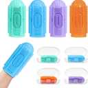 Finger Tooth Brushing Baby Toothbrush 3 Pcs with 4 Travel Storage Case,Food Grade Silicone Baby Finger Toothbrush,Soft Infant Toothbrushes for Toddlers 6-36,Oral Cleaner,Gum Brush (Blue-green-orange-purple)