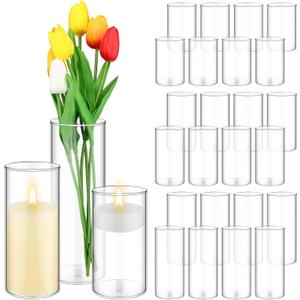 Zopeal 24 Pcs Cylinder Glass Vases Bulk 6" 8" 10" Clear Glass Cylinder Vases for Flowers, Floating Candles, Wedding Table Centerpieces, Party Home Decor(6, 8, 10 Inch)