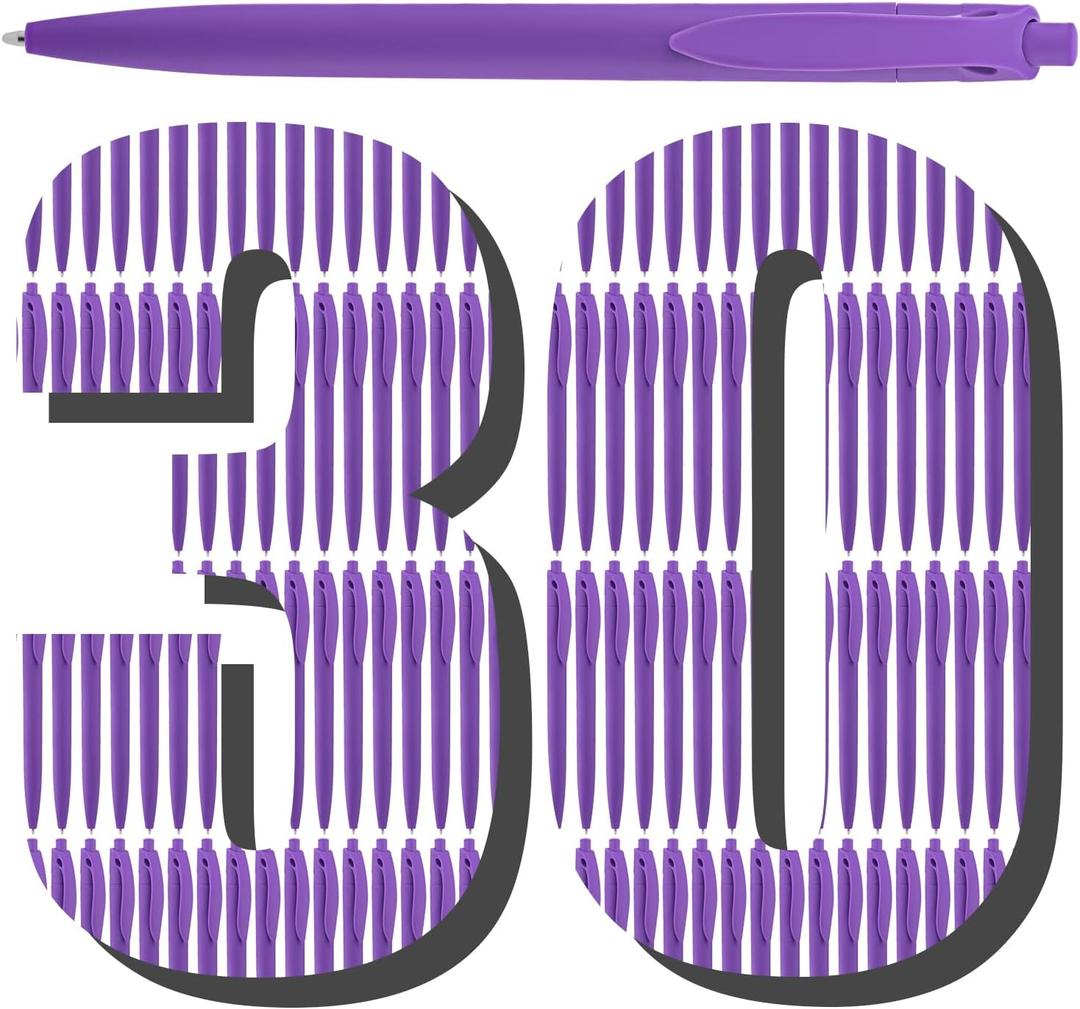 Aozora Pens Bulk 30 Pack Click Pens No Bleed Wholesale Retractable Ballpoint Pens Medium Point,Smooth Ink Pens for Journaling School Office Supplies 1.0MM (Purple Ink)