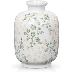 Hollyone Green and White Porcelain Vase Large Chinoiserie Floral Vintage Tall Green Ceramic Vases for Home Mantle Shelf Living Room Table Centerpieces Decor, 7.3 Inch