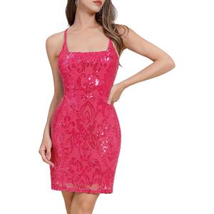 OBEEII Women's Sequins Bodycon Mini Dress Spaghetti Straps Floral Glitter Party Dress Night Club Teen Homecoming Dress (M)