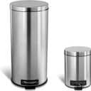 Ninestars CB-SOT-30-1/5-1 Step-on Trash Can Combo Set, 8 Gal 30L & 1.2 Gal 5L, Stainless Steel Base (Round, Stainless Steel Lid), 8 Gal & 1.3 Gal