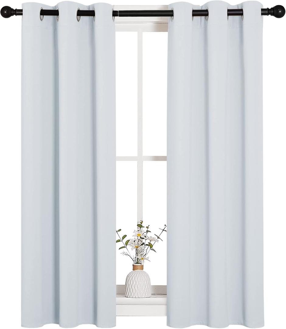NICETOWN Room Darkening Draperies Curtains Panels, Window Treatment Thermal Insulated Grommet Room Darkening Curtains/Drapes for Bedroom (2 Panels, 29 by 45, Platinum-Greyish White)