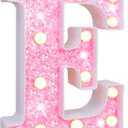 Pooqla LED Marquee Letter Lights, Light Up Pink Letters Glitter Alphabet Letter Sign Battery Powered for Night Light Birthday Party Wedding Girls Gifts Home Bar Christmas Decoration, Pink E