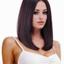 Rugelyss Chestnut Brown Bob Wigs for Women Short Straight Brunetee Wig with No Bangs 14 Inch Heat Resistant Synthetic Wig with Middle Part for Daily or Party and Halloween Costume