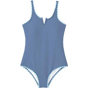 AMAWMW Girls One Piece Swimsuits Contrast Color V-Neck Bathing Suit Adjustable Straps Girls' Swimwear, 7-8 Years