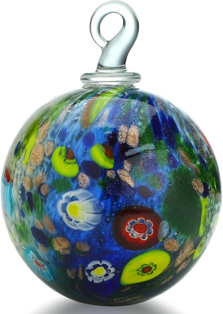 QFkris 4" Hand-Blown Glass Ornaments Glass Christmas Ornaments Friendship Balls for Christmas Tree Hanging Gardens Window Outdoor Gazing Ball Witch Balls for Women (Blue)