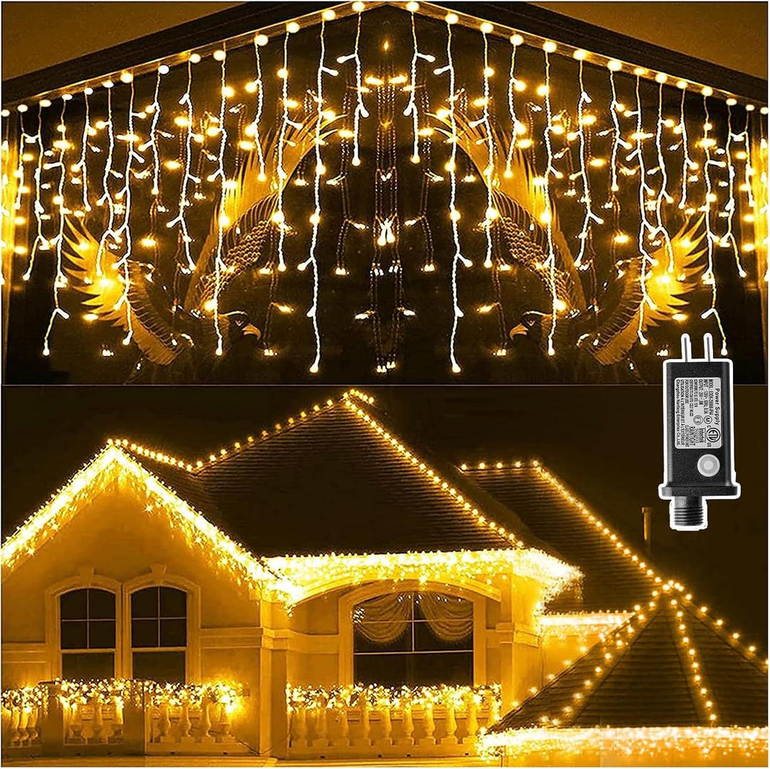 KNONEW 99ft 960 LED Christmas Lights Outdoor Decorations with 180 Drops, 8 Modes Curtain Fairy Light, Clear Wire LED String Light Indoor Decor for Wedding Party Christmas (Warm White) KNONEW 99ft 960 LED Christmas Lights Outdoor Decorations with 180 Drops, 8 Modes Curtain Fairy Light, Clear Wire LED String Light Indoor Decor for Wedding Party Christmas (Warm White)