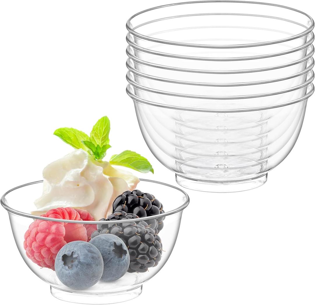 TOFLEN 200ct 2 oz Mini Plastic Dessert Cups, Clear Reusable Tiny Small Party Serving Bowls for Appetizers, Dips, Desserts, Mini Round Hors D'oeuvres Plates