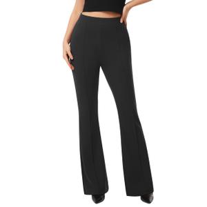 AFITNE Women's Dress Pants High Rise Flare Pull On Stretchy Work Pants Business Office Casual Slacks with Pockets 28" Black, L