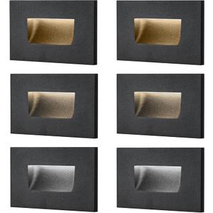 FTL Stair Lights Indoor LED Outdoor Step Lights 12V, Low Voltage 3000K/4000K/5000K Color Changing Deck Stair Light 3.5W 150LM Stairway Lighting, Waterproof Deck Step Lights Black Aluminum, 6 Pack