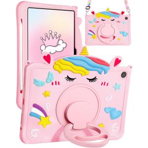 for Galaxy Tab A8 Cases - with Pen Holder Cute Cartoon Unicorn Silicone Cover with Rotating Stand & Strap Girly Teens Girls for Samsung Galaxy Tablet A8 10.5" Cases