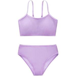 Adarl Girl's 2 Piece Swimsuit Solid Spaghetti Strap Bikini Sets Beach Bathing Suit Swimwear for Teen Kids, 15-16 Y