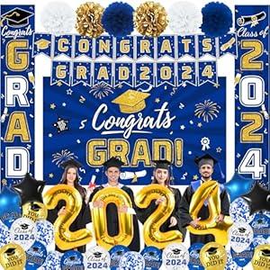 Graduation Decorations Class of 2025 - Black and Gold Graduation Party Supplies Include Backdrop, Banner, Hanging Swirls, Porch Sign, Balloons, Foil Number 2025 for Congrats Grad Decorations