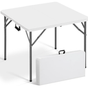 34" Square Folding Card Table Fold-in-Half Utility Dining Portable Table Heavy Duty HDPE with Carrying Handle, Plastic Tables for Camping,Picnic, Office, Party(White)