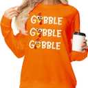 AOBUTE Womens Christmas Long Sleeve Sweatshirts Xmas Printed Casual Tops (Orange, XXL)