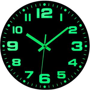 12 Inch Wooden Black Wall Clocks Battery Operated Glow in The Dark Wall Clock Silent Non Ticking Large Luminous Digital Neon Lighted Up Analog Clock for Bedroom Living Room Office Kitchen Bathroom