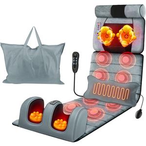 KOCASO Full Body Massage Mat with Heat, Electric Heated Massage Pad Cushion w/Vibration for Back/Neck/Foot, Detachable Head Pillow, Timer Function