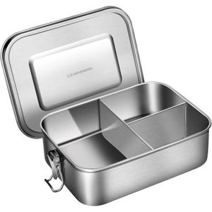 G.a HOMEFAVOR Stainless Steel Bento Lunch Box, Metal Lunch Container with 3-Compartment, 1400 ml, Ideal for Work & Travel, Meal Prep, Leak Proof, Dishwasher Safe