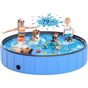 Instraella Extra Large Dog Pool Foldable Plastic Pool for Large Dogs, 0.6mm Durable and Collapsible Pet Bathing Tub Portable Outside Swimming Pool for Kiddie and Dogs (79x16in)