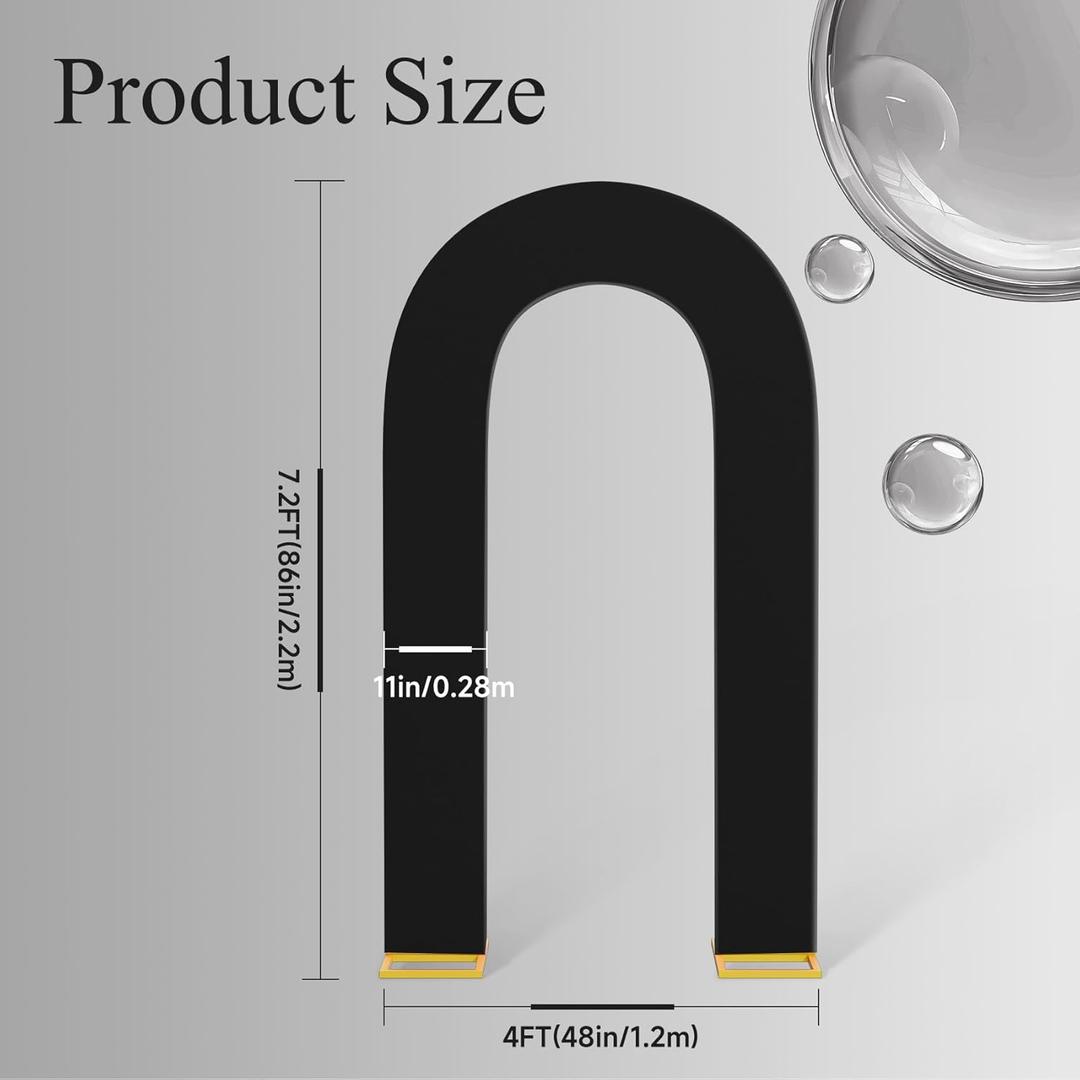 Peomeise 7.2FT Spandex Open Arch Backdrop CoverU-Shaped 2-Sided Backdrop CoverRound Top Chiara Stand Cover for Birthday Party Wedding Ceremony Baby Shower DecorationBlack