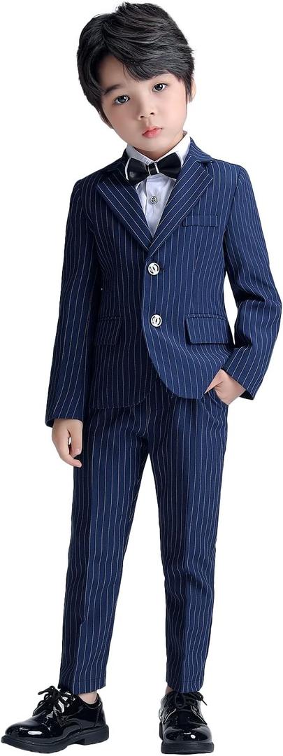 LOLANTA Boys Suit Wedding Ring Bearer Outfit Kids Suit Set, Blazer Pants Bow Tie Dress Clothes Formal Wear (7-8 Years, Navy) 130