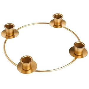 Chengu Christmas Advent Ring Wreath for Tapper Candles, Round Candle Holder for Table Centerpiece Decorations Advent Season Decor DIY Wreath Candelabra(Gold)