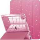 INFILAND Compatible with iPad A16 11th Generation 11 Inch 2025 Case, iPad Case 10th Generation 10.9 Inch, Glitter Cute Cover with Clear Sparkly Back, Pencil Holder, for Kids Girls Woman (Rose Pink)