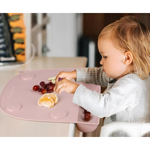 PandaEar 2 Pack Suction Silicone Placemat for Toddlers Kids| Food Grade Toddler Place Mat for Dining Table & Restaurants Baby Eating| Baby Placemat That Stick to TablePink + Linen