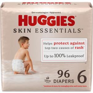 Huggies Size 6 Diapers, Skin Essentials Baby Diapers, Size 6 (35+ lbs), 96 Count (3 Packs of 32)