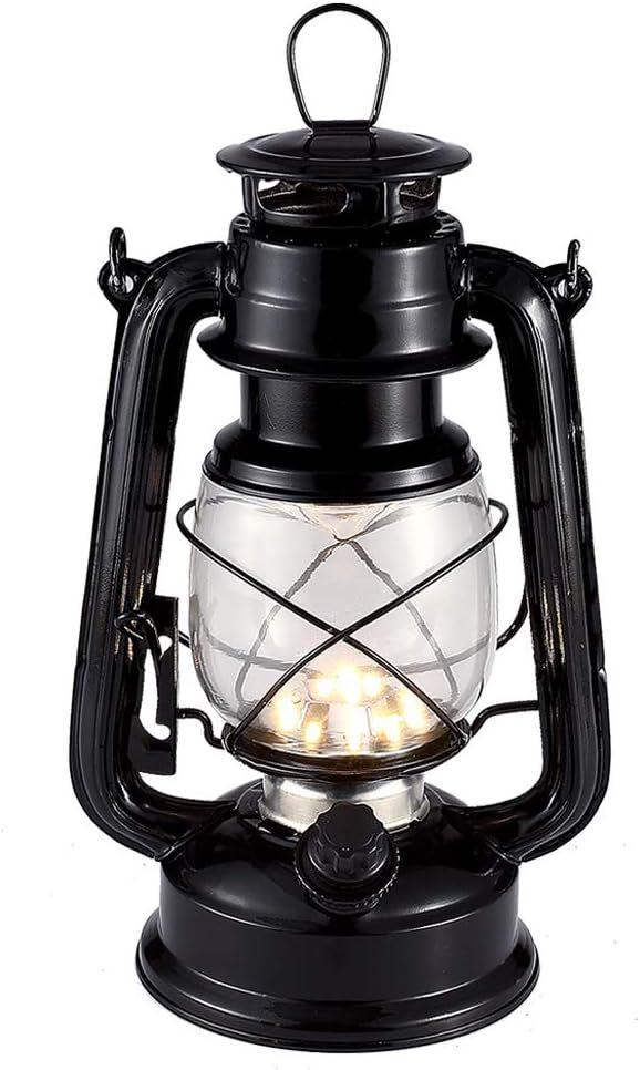 Vintage LED Hurricane Lantern, Warm White Battery Operated, Antique Metal Hanging With Dimmer Switch, 15 LEDs, 150 Lumen for Indoor or Outdoor Usage, Black 
