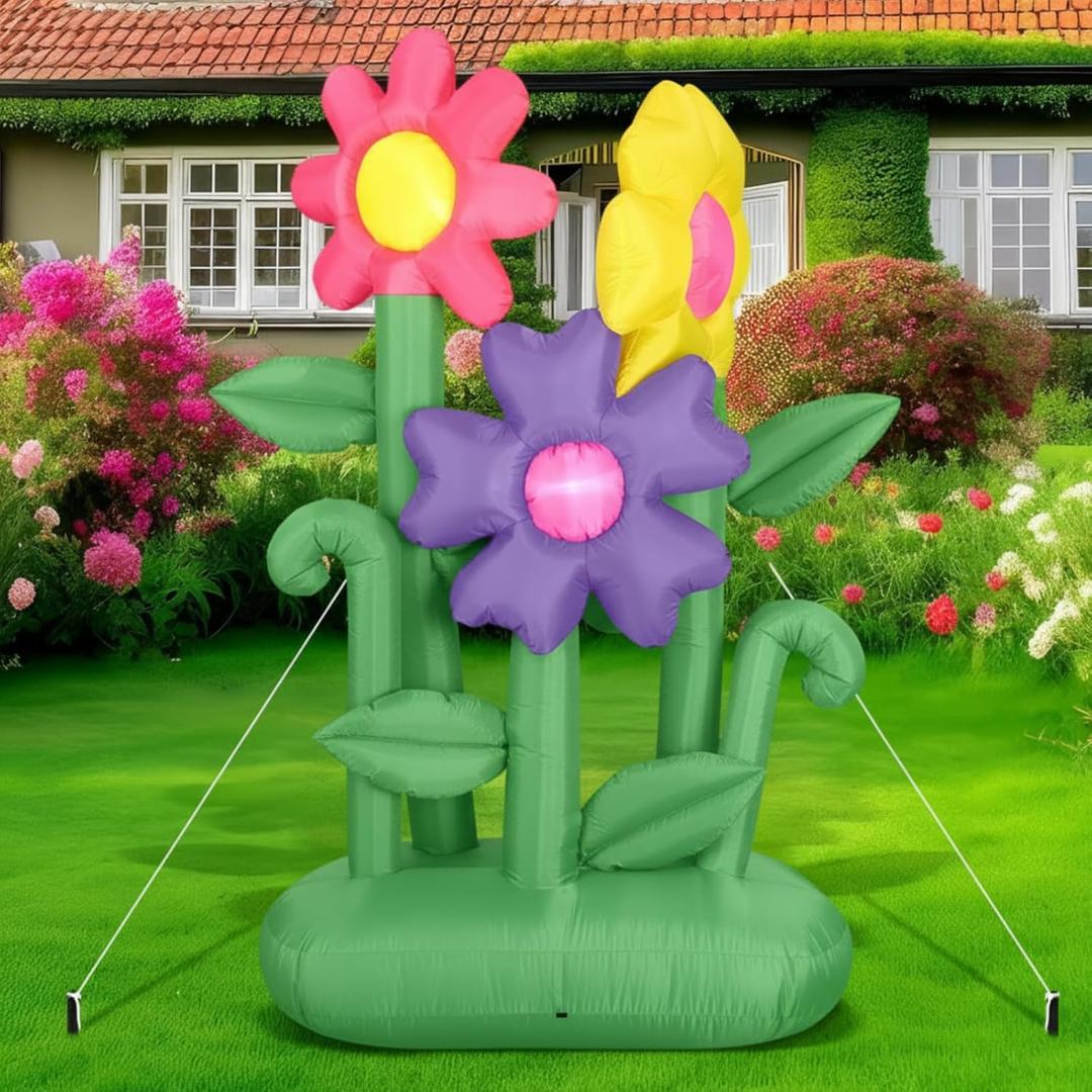 Syhood 6 ft Summer Inflatable Sunflower Decoration Large Inflatable Flower LED Blow up Decor for Spring Summer Holiday Outdoor Yard Lawn Party Supplies(Flower)