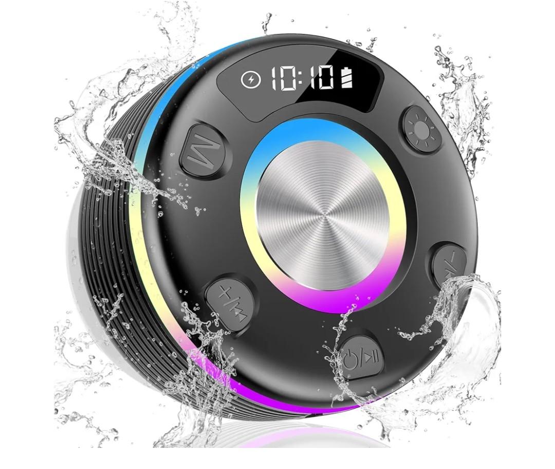 OYIB Bluetooth Shower Speaker, Portable Bluetooth Speaker 360° HD Sound, RGB Lights, IPX7 Waterproof Wireless Speaker with Suction Cup and Mic, Shower Radio for Party/Outdoor/Travel/Gifts/Black