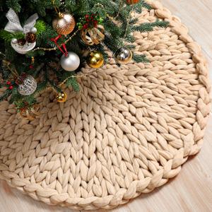 Zomiboo Chunky Knitted Christmas Tree Skirt, 36 Inch Beige Crochet Tree Skirt, Chunky Knit Thick Rustic Christmas Trees Decorations, Farmhouse Xmas Holiday Party Decor