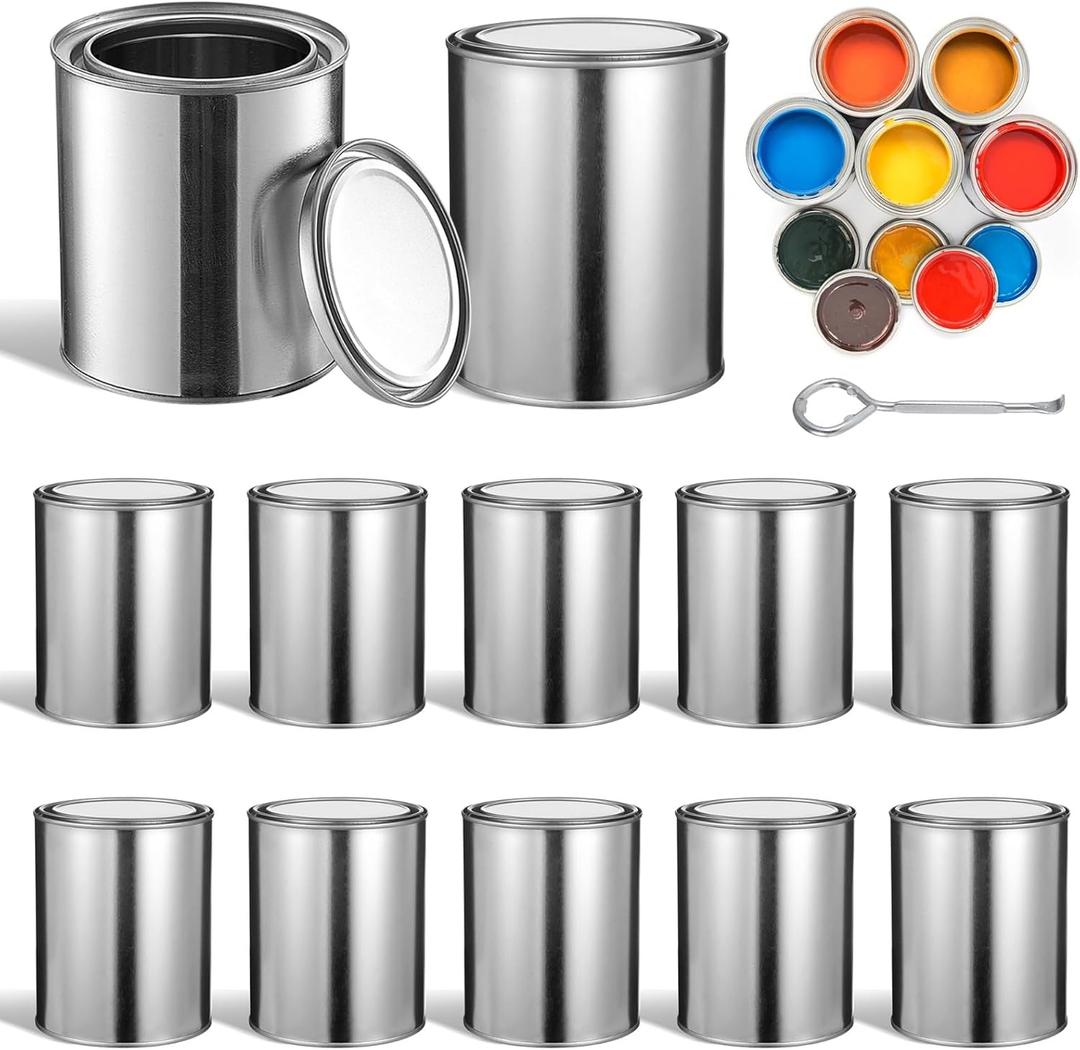12 Pcs Empty Paint Cans with Lids - 2 Pints Empty Unlined Paint Cans with Can Opener, Metal Paint Pails with Lids for Crafts DIY Projects, Storage Containers for Paints, Solvents, Adhesives, Coatings