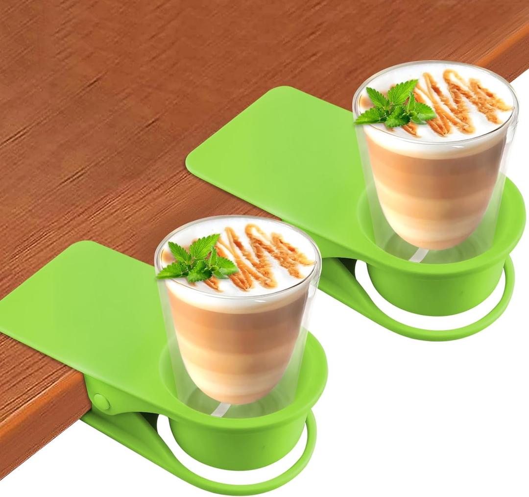 Kalolary 2PCS Table Edge Cup Holder Clips - Versatile Desk & Table Cup Clip for Home, Office & School (Green)