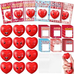 Libima 36 Set Heart Shape Stress Ball with Cards Stress Relief Fidget Toy for Valentine Party Favors Classroom Prize Supplies Relief Fidget Toy Slow Rising for School Reward, Party Present Filler