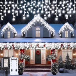 66 Ft 640 LED Christmas Lights Outdoor Extra Long 8 Modes Waterproof Icicle Lights with 120 Drops Fairy String Hanging Light Decor with Remote for Xmas Wedding Indoor Outdoor Cold White