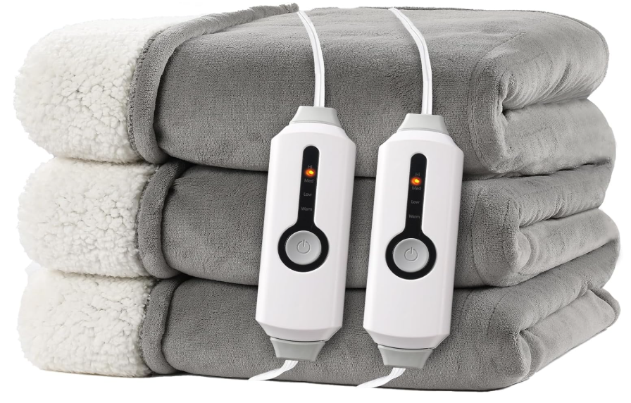 RALYSUN Electric Heated Blanket King Size 90"x100"  DualSided with Microplush & Sherpa Fabric, 4 Heat Settings & 10 Hours Auto Off, Machine Washable  Light Gray