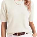 Saodimallsu Womens Short Sleeve Sweater Crew Neck Pullover Summer Lightweight Loose 2025 Knit Tops Dressy Casual Blouse (White)
